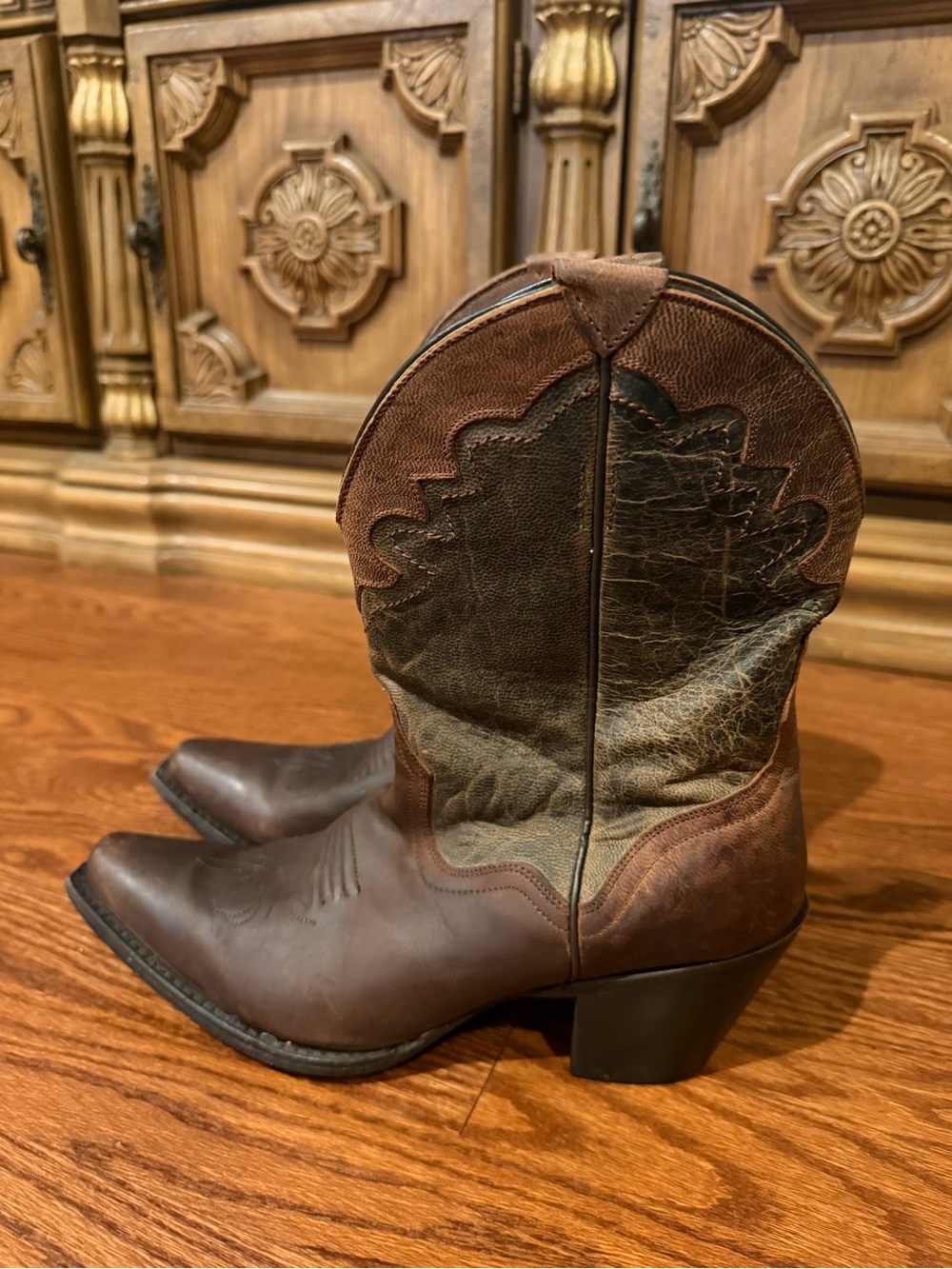 J.B. Dillon Two-Tone Brown Leather Cowboy Boots Women’s Size 9.5